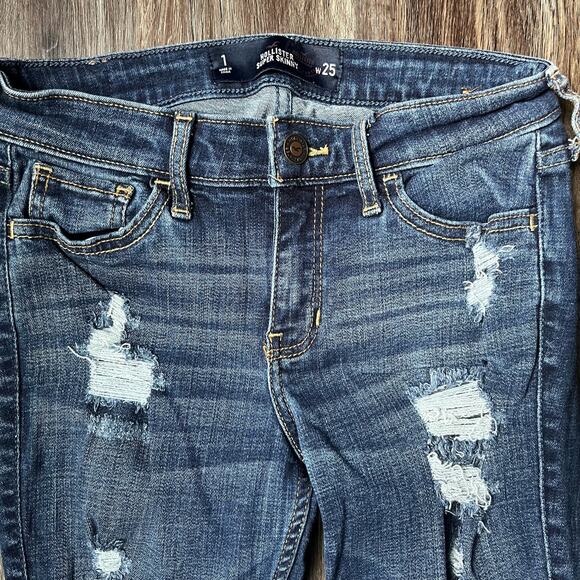 Hollister Women's 25/30 Dark Wash Super Skinny Low Rise Distressed Jeans - Picture 4 of 6